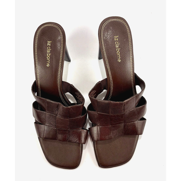 NEW Liz Claiborne Heels Women SZ 10M Vintage Slip On Shoes Brown Strappy Sandals - Picture 3 of 8